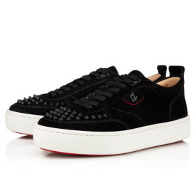 Christian Louboutin Low-top Happyrui Spikes Black/black Mat Velours Sneaker