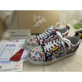 Christian Louboutin Low-top Louis Junior Spikes Multi/black Calf Sneaker