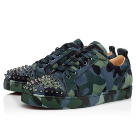 Christian Louboutin Low-top Louis Junior Spikes Orlato Multi/gun Metal Veau Velours Sneaker