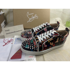 Christian Louboutin Low Top Louis Junior Spikes Orlato Black Calf Leather Multi