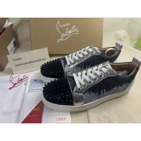 Christian Louboutin Low Top Louis Junior Spikes Orlato Version Blue Ivoire Suede Leather