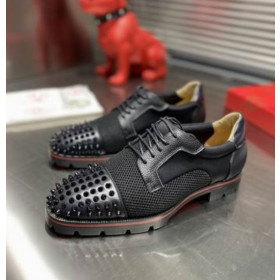 Christian Louboutin Luis Flat Oxfords Calf Leather and Fabric Black