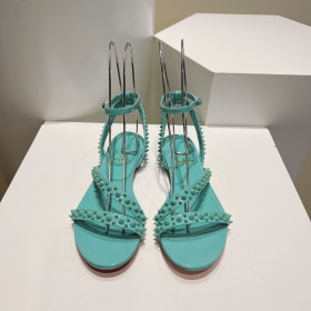 Christian Louboutin Mafaldina Flat Sandals Patent Leather Blue