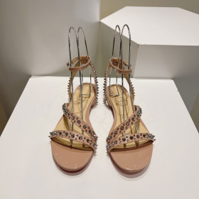 Christian Louboutin Mafaldina Flat Sandals Patent Leather Nude