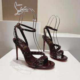 Christian Louboutin Mafaldina Spikes Sandals 100mm Patent Leather Chocolate