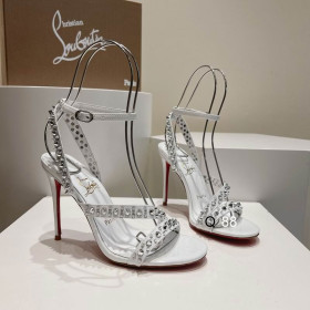 Christian Louboutin Mafaldina Spikes Sandals 100mm Patent Leather White