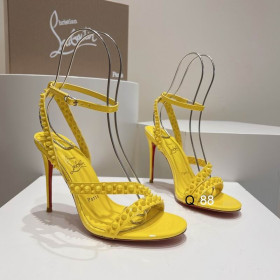 Christian Louboutin Mafaldina Spikes Sandals 100mm Patent Leather Yellow