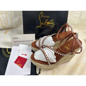 Christian Louboutin Malfadina Zeppa Sandals 120mm Calf Leather Brown