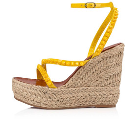 Christian Louboutin Malfadina Zeppa Sandals 120mm Patent Calf Leather Yellow