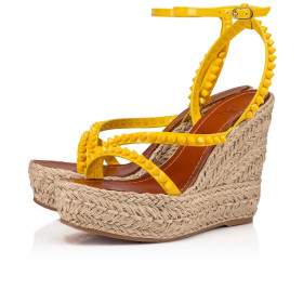 Christian Louboutin Malfadina Zeppa Sandals 120mm Patent Calf Leather Yellow