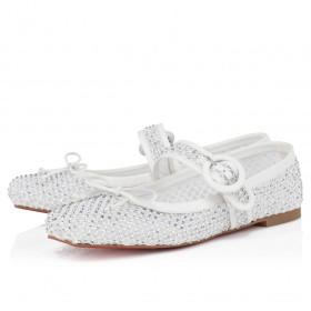 Christian Louboutin Mamastrapitina Ballerinas Strass Mesh And Nappa Leather Bianco