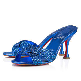Christian Louboutin Mariza Is Back Strass 85 Mm Mules Sandals Suede Calf Leather Electric Blue
