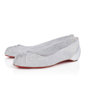 Christian Louboutin Marlougiela Strass Ballerinas Strass Mesh And Laminated Calf Leather Silver
