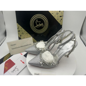 Christian Louboutin Marykate Queen 100MM Pumps Crystal-Embellished Glitter Silver