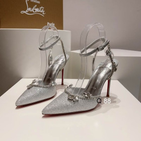 Christian Louboutin Marykate Queen 100MM Pumps Crystal-Embellished Glitter Silver