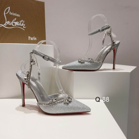 Christian Louboutin Marykate Queen 100MM Pumps Crystal-Embellished Glitter Silver