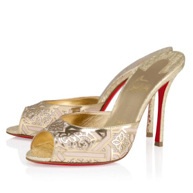 Christian Louboutin Me Dolly Moucharastrass 100mm Mules Glossy Leathers And Strass Gold