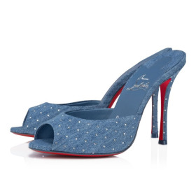 Christian Louboutin Me Dolly Plum Strass 100 Mm Mules Denim And Strass