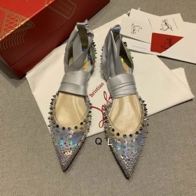Christian Louboutin Mechante Reine Flats Spike Leather and PVC Silver