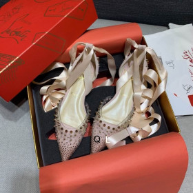 Christian Louboutin Mechante Reine Flats Spike PVC and Veau Velours Pink