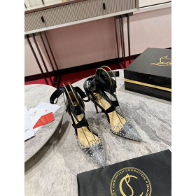 Christian Louboutin Mechante Reine Pumps 100mm Spike Fabric PVC Black