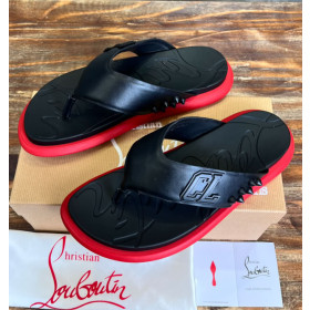 Christian Louboutin Men Flip Flop Sandals Rubber Black Red