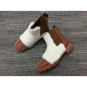 Christian Louboutin Men Melon Spikes Boots Wool and Calf Leather Brown