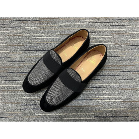 Christian Louboutin Men Night On The Nile Loafers Rhinestones Velvet Black