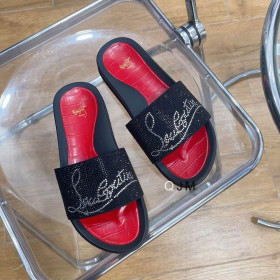 Christian Louboutin Men Slide Sandals Strass Embellishment Rubber Black