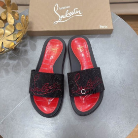 Christian Louboutin Men Slide Sandals Strass Embellishment Rubber Black Red