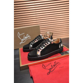Christian Louboutin Men Sneakers Low-top Floral Trim Veau Velours Black
