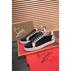 Christian Louboutin Men Sneakers Low-top Leather Trim Veau Velours Multicolor