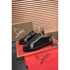 Christian Louboutin Men Sneakers Low-top Python Pattern Trim Veau Velours Black