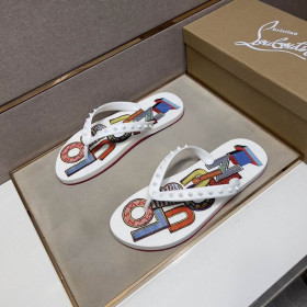 Christian Louboutin Men Spike Flip Flop Pattern White