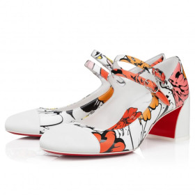 Christian Louboutin Miss Jane 55mm Mary Janes Nappa Leather Shun Sudo Flower Print Multicolor
