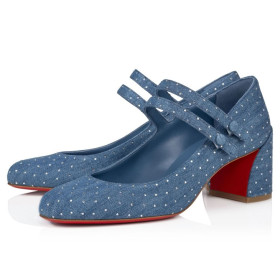 Christian Louboutin Miss Jane Plum Strass 55 Mm Mary Janes Denim And Strass