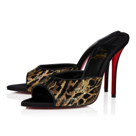 Christian Louboutin Miss Z Mule Ocelot 100 Mm Mules Embroidered Crepe Satin Multicolor