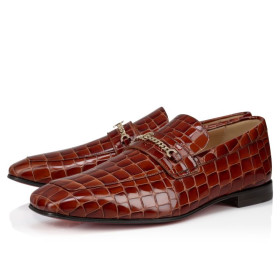 Christian Louboutin Mj Moc Man Loafers Alligator Embossed Calf Leather Acajou