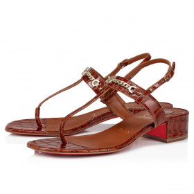 Christian Louboutin Mj Thong 25 Mm Mules Alligator Embossed Calf Leather Acajou