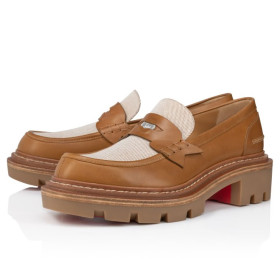 Christian Louboutin Moc College Loafers Waxed Calf Leather Terra