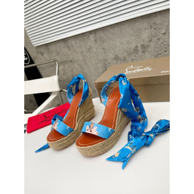Christian Louboutin Monica Du Desert 110mm Espadrille Wedges Satin Blue