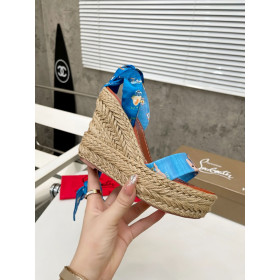 Christian Louboutin Monica Du Desert 110mm Espadrille Wedges Satin Blue