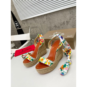 Christian Louboutin Monica Du Desert 110mm Espadrille Wedges Satin Floral