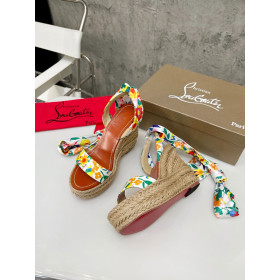 Christian Louboutin Monica Du Desert 110mm Espadrille Wedges Satin Floral