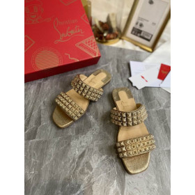 Christian Louboutin Myriadiam Flat Slide Sandals Metallic Cork Gold