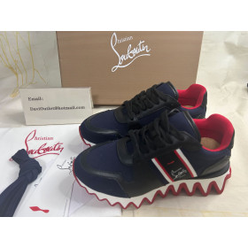 Christian Louboutin Nastroshark Sneakers Women Olona Canva And Calf Leather Navy