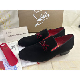 Christian Louboutin Navy Dandelion Strass Loafer Suede Calf Leather Black
