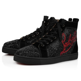 Christian Louboutin Navy Louis Black/indiam Siam Strass Flat