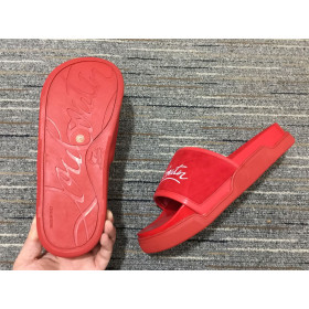 Christian Louboutin Navy Pool Flat Sandals Suede and Rubber Red