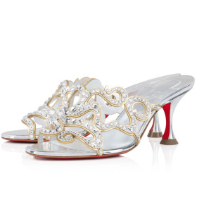 Christian Louboutin Octomule Strass Sandals 70mm Metallic Suede And Specchio Leather Silver